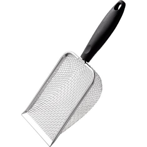Pelle à litière pour chat en maille d'acier inoxydable, pelle profonde avec long manche et revêtement antiadhésif, pelle à litière en métal pour bac à litière pour chat, lève-déchets pour animaux de c (1/5)