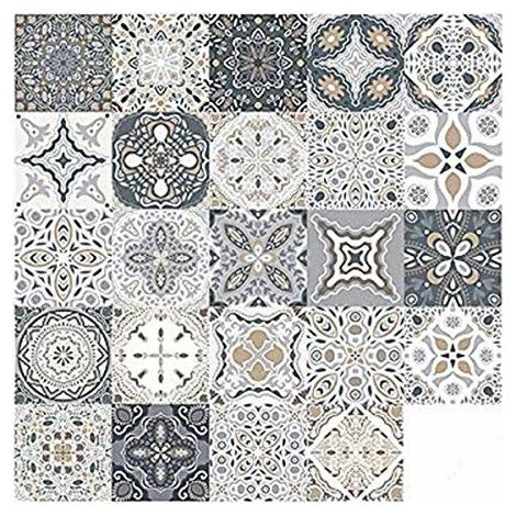 Stickers carrelage Autocollants de Carreaux rétro mosaïque Style marocain Auto-adhésif Transfert de Carreaux Bricolage pour décoration Maison Salle Bains Cuisine (48 pièces, 15 x 15 cm) BLOW (1/5)