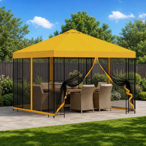 vidaXL Abri de jardin avec parois 3 x 3 m Jaune Polyester et Acier (1/5)