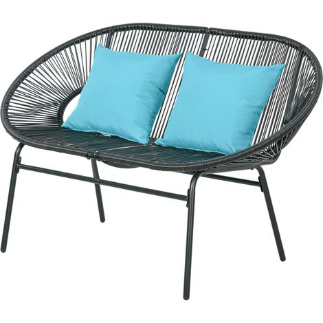 Outsunny Divanetto da Esterno 2 Posti in Rattan PE e Acciaio con Cuscini Nero