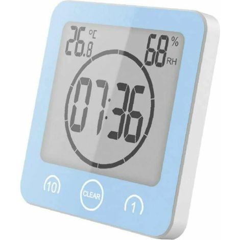 Reloj de pared para baño con pantalla LCD digital grande, resistente al agua y a las salpicaduras, temporizador de temperatura para ducha. (1/5)