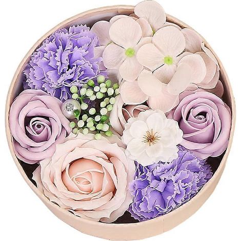 Rundes, kastenförmiges Seifenblumen-Geschenkset, luxuriös duftende künstliche Rosen, Blumengeschenk mit ätherischen Ölen für Valentinstag und Muttertag. (1/4)