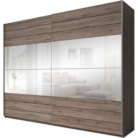 Armoire FLOYD 270 cm - 2 portes coulissantes avec miroirs coloris bois brut