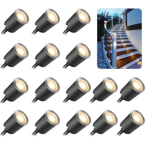 Set mit 16 LED-Einbaustrahlern für den Außenbereich, IP67 wasserdicht, Ø 32 mm, Einbaustrahler für Holzterrassen, Swimmingpools, Gärten, Treppen, Holzdecks (16 warmweiße 2800K LEDs) (1/4)
