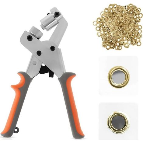 Kit d'outils pour œillets, presse à œillets, pince à œillets, ensemble manuel avec 300 œillets dorés de 10,5 mm, œillets métalliques portables pour ceintures, travaux manuels, affiches (1/4)