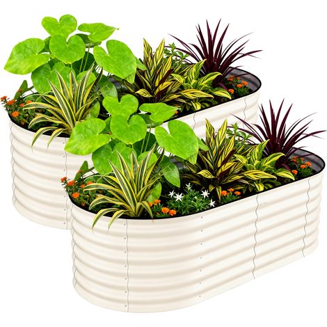 Lot de 2 bacs à fleurs surélevés en métal galvanisé – Antirouille, montage facile, bords anti-coupure – Potager, fleurs, herbes – Beige amélioré, 180x90x60cm (1/5)