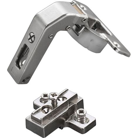 2 x Salice Stollenscharnier Serie 700 mit Dämpfungssystem im Topf 110° Bohrbild T45 inkl. Kreuz-Montageplatte Höhe 9 mm mit Euroschrauben und Langlochverstellung Möbelscharnier von SOTECH (1/5)