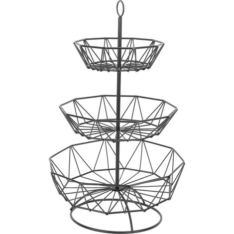 Plateau à fruits hexagonal à 3 niveaux en fer forgé noir, facile à installer, idéal pour les desserts, les bonbons et les buffets, parfait pour un dîner de famille, un anniversaire ou un mariage. (1/5)