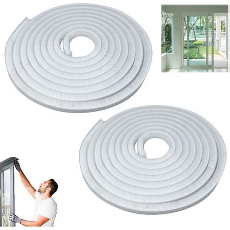 Lot de 2 bandes anti-courant d'air autocollantes de 5 mètres – Bande adhésive à brosse – Isolation phonique, anti-courant d'air et anti-poussière – Pour portes, fenêtres et portes de placards – 9 x 9 (1/5)