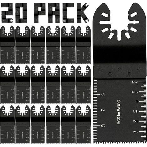 Kit 20 Lames Scie Oscillante Universelles Compatible avec Fein Dremel DeWalt Makita Milwaukee Ryobi Rockwell Ridgid Craftsman Bois Métal Plastique (1/5)