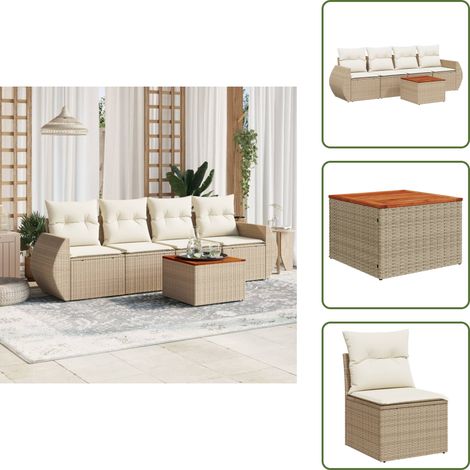 5-tlg. Garten-Sofagarnitur mit Kissen Beige Poly Rattan - Gartensortiment - Gartenmöbelset - Lounge Möbel - Outdoor Möbel - Rattan Gartenmöbel (1/5)
