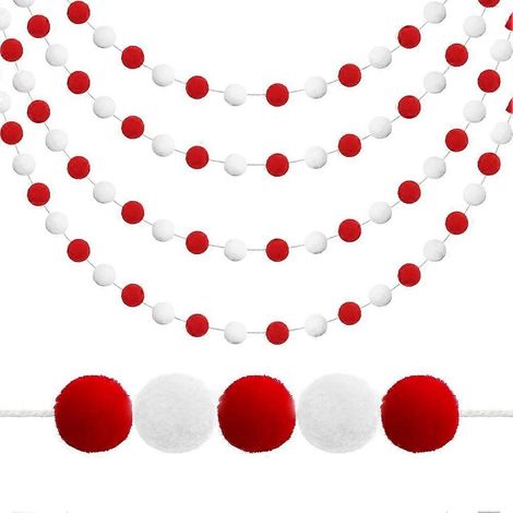Pendentif ornement en forme de boule de fleurs avec pompon rouge et blanc - Décoration mignonne pour la Saint-Valentin (1/5)