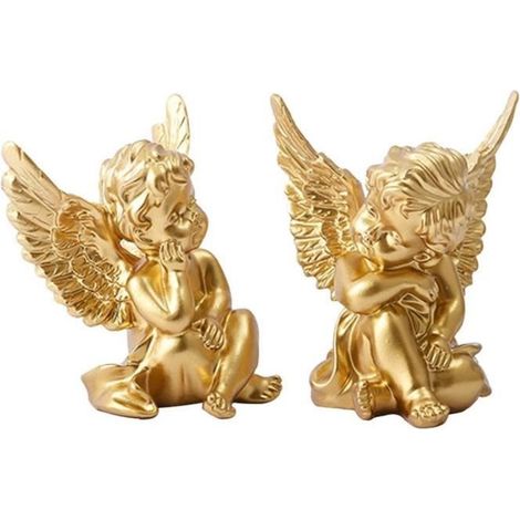 Chérubin résine statue sculpture décoratif bébé ange figure jardin miniature or 2pcs (1/4)