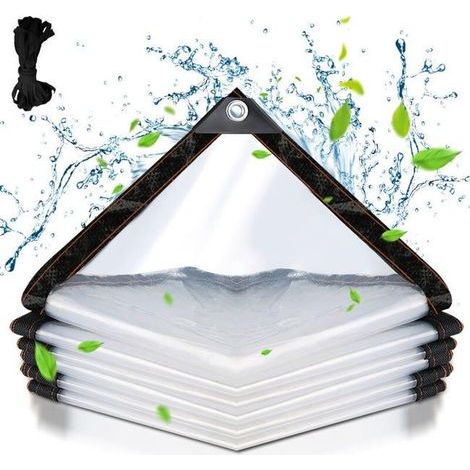 Bâche transparente armée Extérieur avec Oeillets, Bâche en Plastique PVC Bâche Imperméable Transparente Indéchirable et Coupe-Vent Bâche 3x3m (1/4)