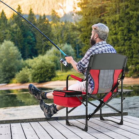 Chaise de Camping Pliante Chaise de Réalisateur Robuste avec Table Latérale Sac Isotherme Sac de Rangement et Sangle Portable de 180kg Rouge (1/2)