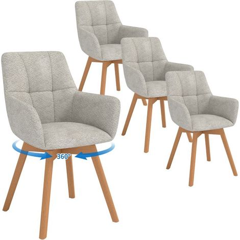 WAFTING Lot de 4 Chaises de Salle à Manger Pivotantes avec Accoudoirs, Pieds en Bois, Dossier en Fausse Laine d’Agneau, Gris