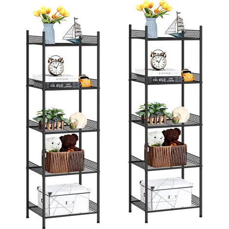Lot De 2 Étagère De Rangement À 5 Niveaux, Bibliothèque, Présentoir, Étagère En Métal De Rangement Pour Salle De Bain Salon Chambre Cuisine Bureau, 41 X 32 X 145 Cm, Noir (1/5)