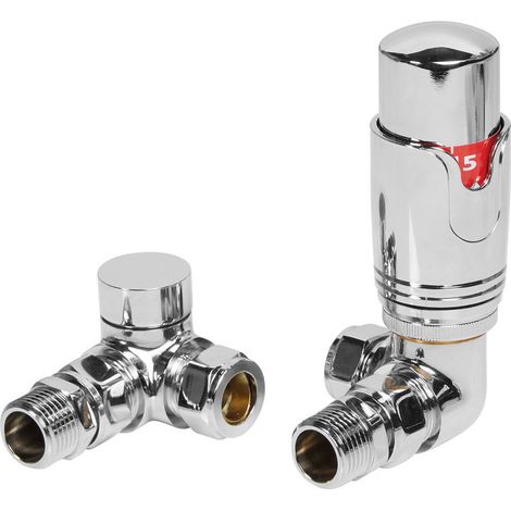Signature Round Thermostatic Corner Radiator Valve Pair - Chrome