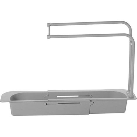 Support évier multifonction télescopique extensible - Pour rangement éponge et panier vidange réglable - Gris - Maison (1/4)