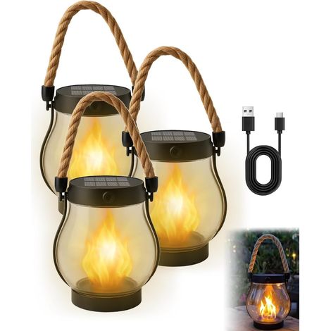 1 Lanterne Solaire, Effet Flamme Dansante, Étanche, ABS, Pour Jardin Et Terrasse (1/5)