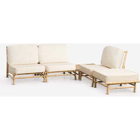 SKLUM Garten-Set mit 3-teiliger modularer Sofa, Hocker und quadratischem Couchtisch 75x75 cm aus Bambus Isendra (1/5)