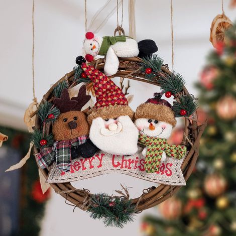 Ghirlanda natalizia, ghirlanda da 35 cm, pupazzo di neve, Babbo Natale, renne, ciondolo, decorazione per feste di Natale, Natale per interni ed esterni (1/5)