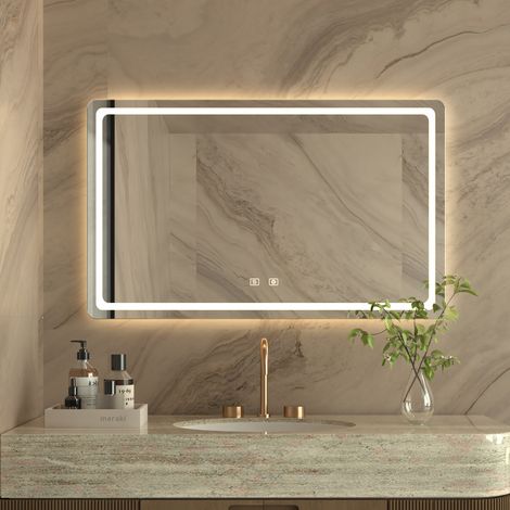 Miroir lumineux salle de bain 80×60cm,miroir LED avec antibuée,éclairage réglable 3 températures de couleur,intensité variable,mémoire,IP44 (1/5)