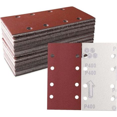 Lot de 30 Feuilles Abrasives Auto-Agrippantes 93x185 mm 8 Trous Grain 1500 pour Polissage et Rouille (1/4)