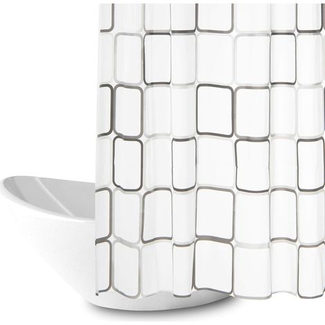 Rideau de douche thermique imperméable et épais — Grand motif à carreaux [Rideau seul] — L 180 x H 200 cm (+ anneaux de suspension o (1/5)