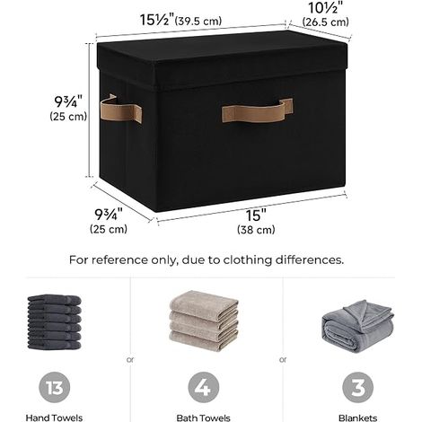 Boîtes de rangement en tissu avec couvercles, boîtes de rangement étagères, paniers à linge pliables avec poignées organisation de jouets, noir