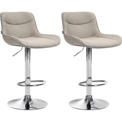 Juego de 2 taburetes de bar giratorios de forma ergonómica con costuras decorativas de tela color topo y estructura de metal cromado 100005998