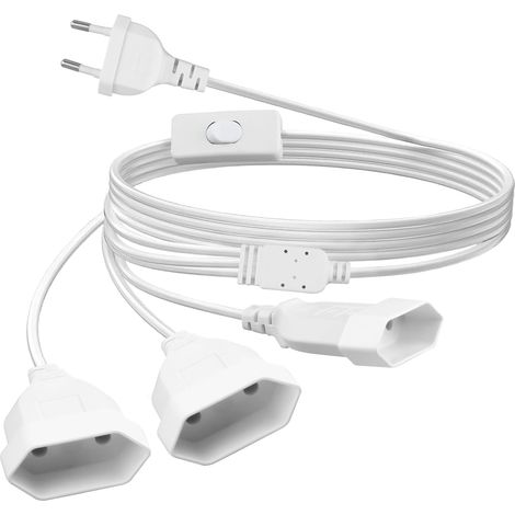 2M Rallonge Plate 3 en 1 Blanc Rallonge avec Interrupteur-0,75 mm² Câble D'extension de Prise d'extension EU Prise Plate, Pour Téléviseur Ordinateur Imprimante (2,5A/250V) (1/5)