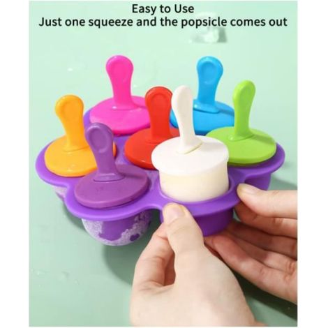 Moule à Glace, 2 PCS Silicone Moule à Crème Glacée, 7 Cellules Moule Glace Bebe avec Bâtonnets en Plastique Colorés, sans BPA, (1/4)