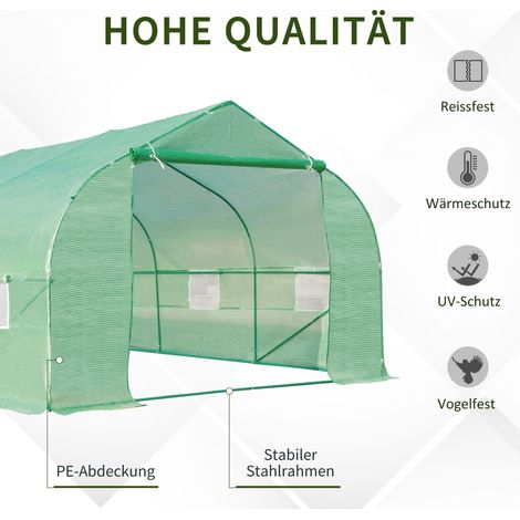 Serre de jardin 6x3x2m, structure aluminium avec porte enroulable, fermeture zip, 8 fenêtres moustiquaires, poteaux renforcés (1/4)
