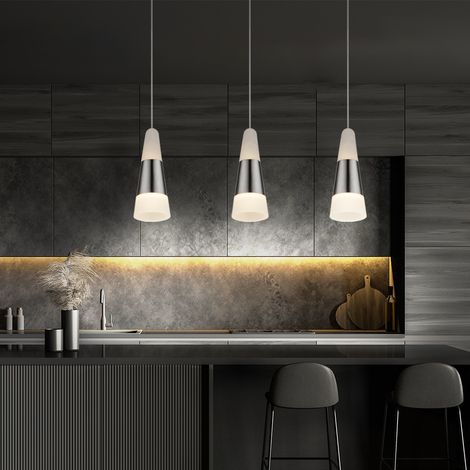 Hängeleuchte satiniert Esszimmerleuchte hängend LED Pendelleuchte Wohnzimmer, nickel matt, Metall Acryl, 5W 300Lm warmweiß, DxH 12x100 cm, 3er Set