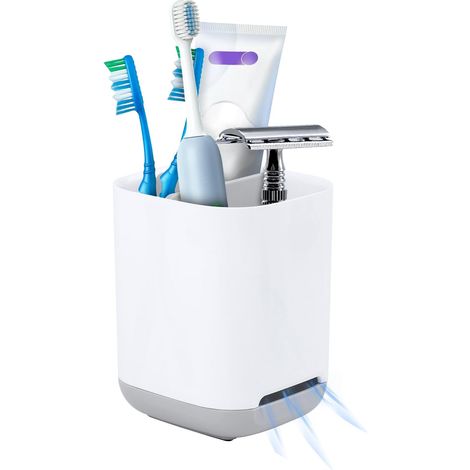 Porta spazzolino, supporto per spazzolino elettrico, supporto per spazzolino rimovibile, supporto per dentifricio, con foro di drenaggio, 11,8x9,7x9 cm grigio