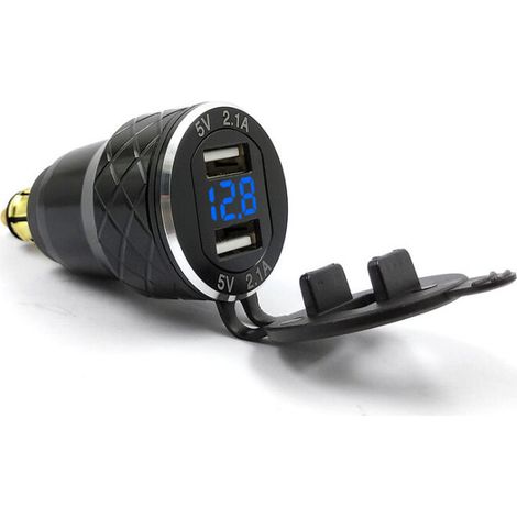 Motorcycle USB Mobile Phone Charger EU Plug for BMW Ducati Metal Voltage Display Car Charger Blue (1/4)