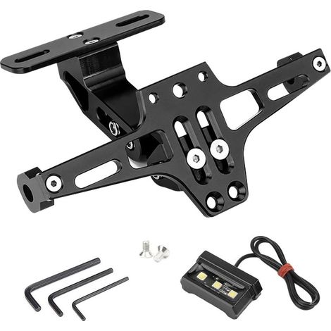 Support de plaque moto universel en acier inoxydable – Avec lumière sous licence – Installation facile sans perçage – Compatible avec plusieurs motos (1/5)