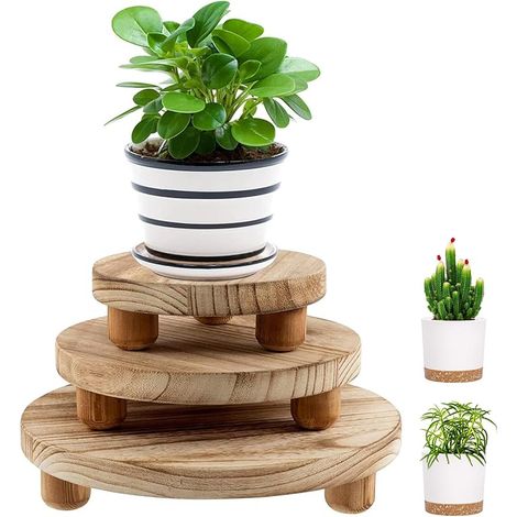 3 Pièces Tabouret Rond En Bois pour Fleurs, Mini Tabouret En Bois, Étagère Bonsaï Jardin-Pot De Fleurs, , Afficher Les Plantes pour Balcon, Jardin, Intérieur