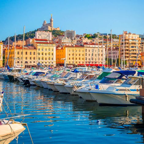 Tableau sur toile bateaux dans le port de Marseille 30x30 cm - Impression sur Toile Murale Décorative - Image imprimée en HD sur Toile - Toile sur Châssis en Bois FSC - Fabriqué en France (1/4)