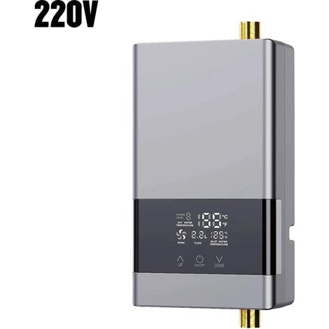 Chauffe-eau électrique instantané 220 V (argenté, vertical), mural, avec écran LCD et télécommande. (1/2)