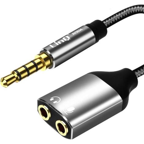 Adaptateur Audio - LinQ - 3.5mm vers Double 3.5mm Femelle - Plaqué Or 24K - 20 cm - Plug and Play