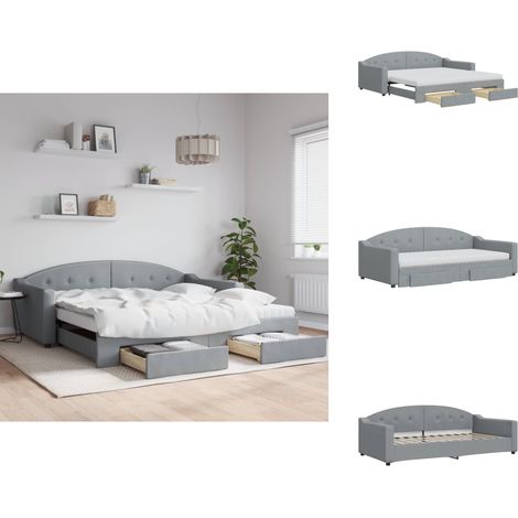 Lit de jour avec gigogne et tiroirs gris clair 100x200 cm tissu - Lit De Jour Avec Lit Gigogne - Lits De Jour Avec Lits Gigognes - Canapé-lit - Lit D'appoint (1/5)