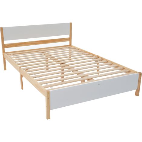 Letto matrimoniale in legno di pino e MDF bianco e naturale 140 x 200 cm (1/5)