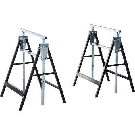 Set 2 Cavalletti da Lavoro Pieghevoli Portata 200 kg, Altezza Regolabili 80-130 cm, Cavalletti Telescopici Salvaspazio in Acciaio per Fai da Te, Garage e Giardino, Nero