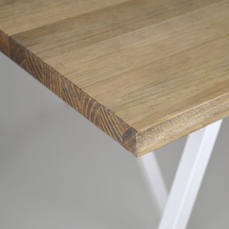Mesa Caballete 150x73x72cm Blanca en madera maciza de pino acabado vintage estilo industrial