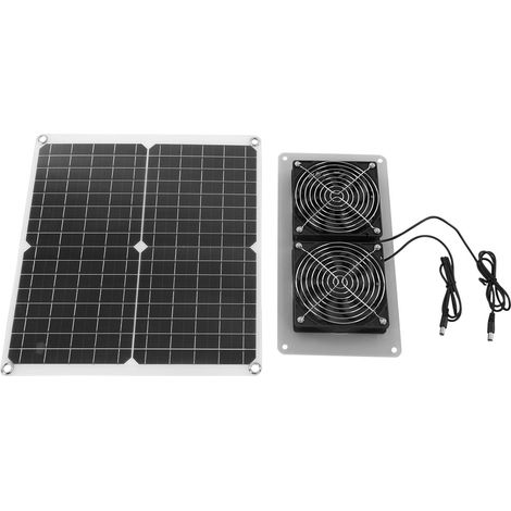 Ventilation Solaire 25W 18V avec Double Ventilateurs Étanches pour Serre, Abri, Grenier – Kit Panneau Photovoltaïque Haute Vitesse, Sans Batterie, Modèle BSY-2371 (Panneau + 2 Ventilos) (1/5)