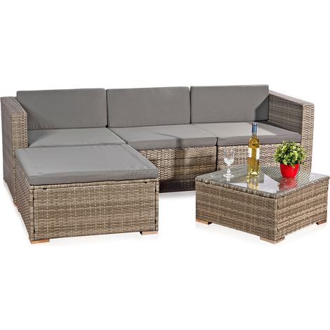 Gruppo di seduta Melko gruppo di sedute grigio rattan lounge garden set giardino set giardino set di sedute mobili da giardino gruppo pranzo (1/5)