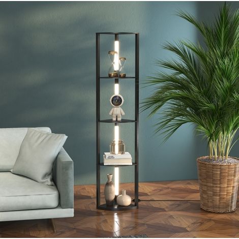 Lampada da terra LED con 4 ripiani, attacco E27, 24 W, 3 colori di luce, nera DESVIAE (1/4)