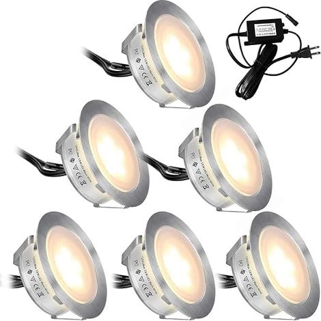 Lot de 6 Spot LED Encastrable Extérieur Blanc Chaud, Étanche, DC12V 1,5W Ø55mm Spots à Encastrer Extérieur pour Terrasse Bois Escalier (1/5)